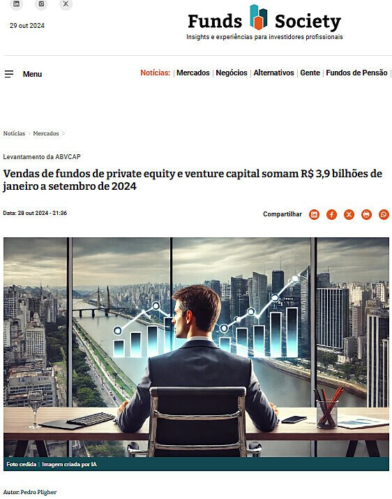 Vendas de fundos de private equity e venture capital somam R$ 3,9 bilhes de janeiro a setembro de 2024